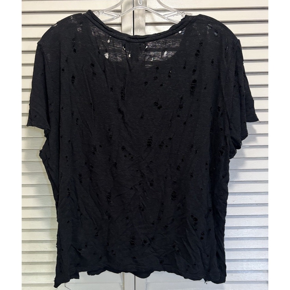 Forever 21 Black Boxy Distressed T-shirt Size 2X Short Sleeve Womens Soft Casual - Picture 4 of 5